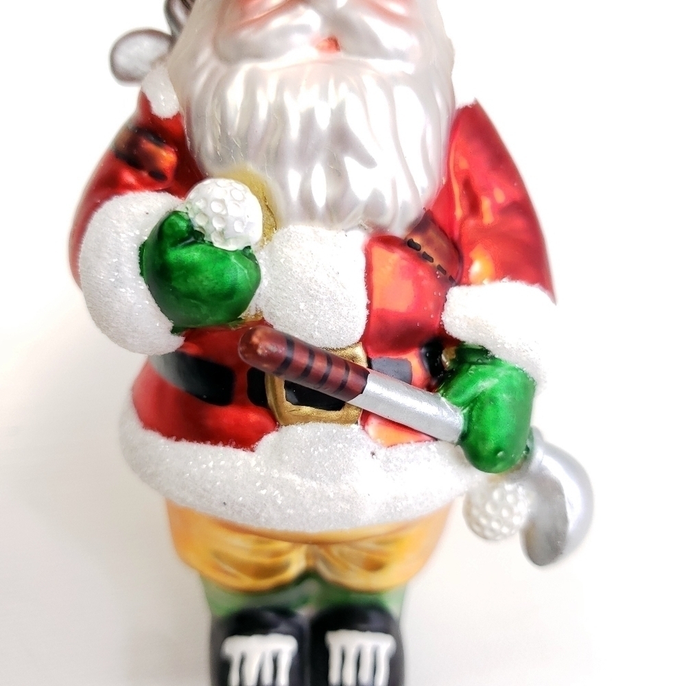 Vintage Blown Glass Santa Golfer Christmas Ornament Scottish Plaid Hat Golf - Picture 5 of 6